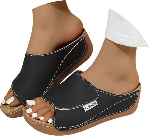 YOLAI Slippers with Arch Support for Women Comfortable Solid Color Breathable Orthotic Leather Platform Wedge Slip on Summer All Day Walking Casual Sandal for 2026 Orthopedic Shoes in Kuwait