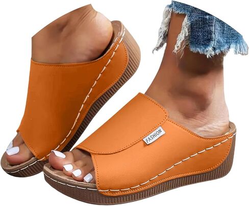 YOLAI Slippers with Arch Support for Women Comfortable Solid Color Breathable Orthotic Leather Platform Wedge Slip on Summer All Day Walking Casual Sandal for 2026 Orthopedic Shoes in Kuwait