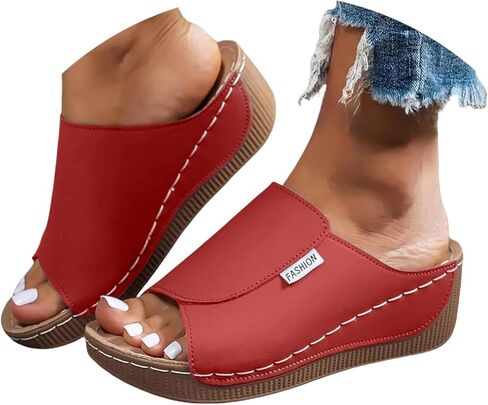 YOLAI Slippers with Arch Support for Women Comfortable Solid Color Breathable Orthotic Leather Platform Wedge Slip on Summer All Day Walking Casual Sandal for 2026 Orthopedic Shoes in Kuwait