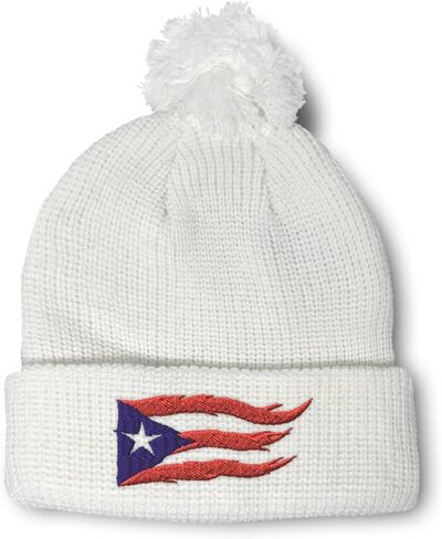 Pom Pom Beanies for Women Puerto Rico Flame Flag Black Caribbean Boricua Skull Cap Acrylic One Size in Saudi Arabia