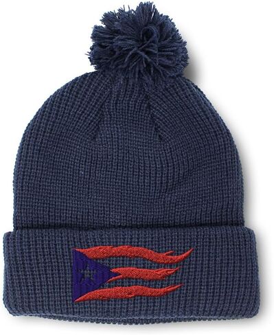 Pom Pom Beanies for Women Puerto Rico Flame Flag Black Caribbean Boricua Skull Cap Acrylic One Size in Saudi Arabia