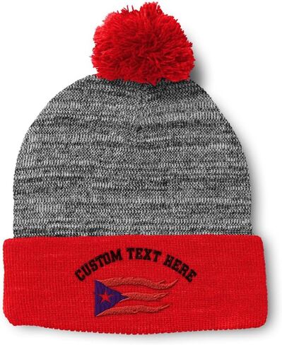 Pom Pom Beanies for Women Puerto Rico Flame Flag Black Caribbean Boricua Skull Cap Acrylic One Size in Saudi Arabia