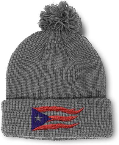 Pom Pom Beanies for Women Puerto Rico Flame Flag Black Caribbean Boricua Skull Cap Acrylic One Size in Saudi Arabia
