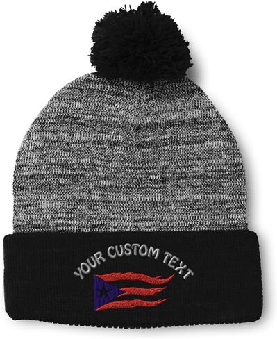 Pom Pom Beanies for Women Puerto Rico Flame Flag Black Caribbean Boricua Skull Cap Acrylic One Size in Saudi Arabia