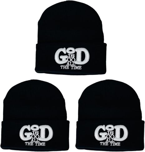 Unisex 3D Embroidered God is Good All The Time Winter Knit Beanie in Saudi Arabia