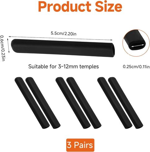 وسادة أذن مضادة للانزلاق، 3 أزواج من وسائد الأذن المصنوعة من السيليكون الأسود، مقابض أذن نظارات العين، تحافظ على النظارات من السقوط، تناسب معبد 0.1-0.3 بوصة (3-12 مم)، للنظارات اليومية/الرياضية in Kuwait
