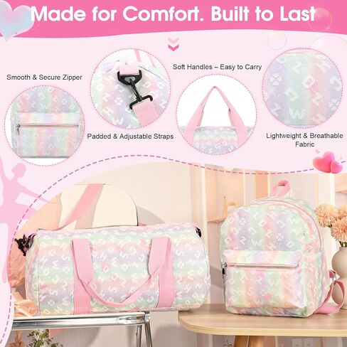 Dance Bag and BackPack Set for Girls, 2PCS Ballet Sport Gym Duffle Overnight Travel Cute Bags for Dancers, Girls, Teens, Student Athletes (Pink Rainbow) in Saudi Arabia