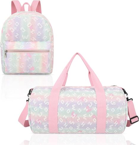 Dance Bag and BackPack Set for Girls, 2PCS Ballet Sport Gym Duffle Overnight Travel Cute Bags for Dancers, Girls, Teens, Student Athletes (Pink Rainbow) in Saudi Arabia
