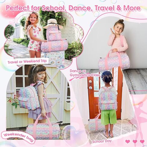 Dance Bag and BackPack Set for Girls, 2PCS Ballet Sport Gym Duffle Overnight Travel Cute Bags for Dancers, Girls, Teens, Student Athletes (Pink Rainbow) in Saudi Arabia