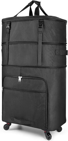 Foldable travel bag, Black travel bag, Expandable large capacity luggage bag, Rotatable luggage bag with wheels, Unisex in Saudi Arabia