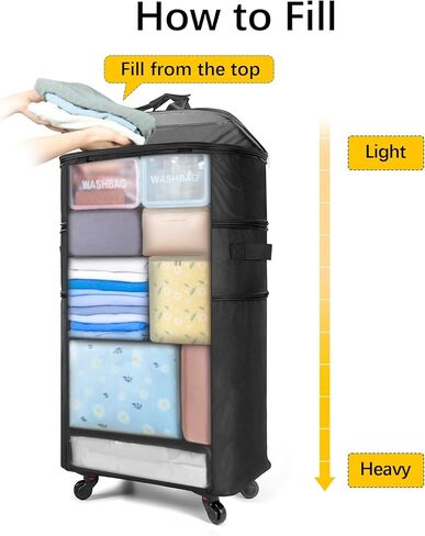 Foldable travel bag, Black travel bag, Expandable large capacity luggage bag, Rotatable luggage bag with wheels, Unisex in Saudi Arabia