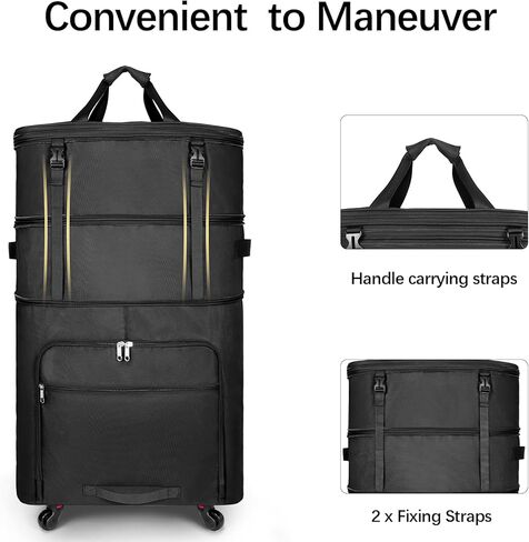Foldable travel bag, Black travel bag, Expandable large capacity luggage bag, Rotatable luggage bag with wheels, Unisex in Saudi Arabia