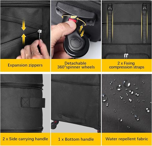 Foldable travel bag, Black travel bag, Expandable large capacity luggage bag, Rotatable luggage bag with wheels, Unisex in Saudi Arabia