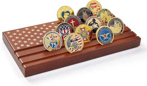 Challenge Coins Display Holder, Solid Wood Challenge Coin Stand, 6 Row Coins Display Holders Shelves, Gift for Husband Father Son Christmas in Saudi Arabia
