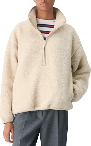 OPCAKM Women's Sherpa Fleece Jacket Quarter Zip Pullover Warm Oversized Sweatshirt Long Sleeve Teddy Coat with Pockets in Kuwait