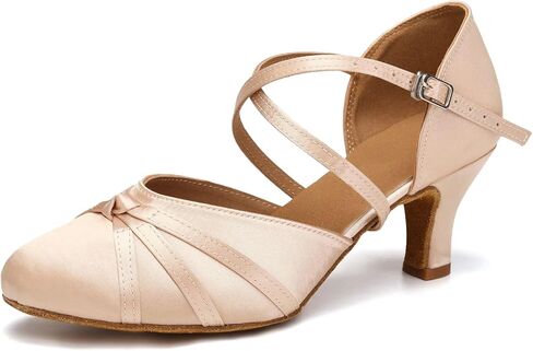 Women Ballroom Dance Shoes Closed Toe Ankle Strap Latin Salsa Performance Dancing Shoes Low Heel in Saudi Arabia