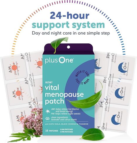 رقعة بلس وان الحيوية لانقطاع الطمث صباحًا ومساءً - فلاش ساخن ودعم العرق الليلي - يعزز الطاقة والنوم - رقعات عشبية يومية - 16 قيراط in Kuwait