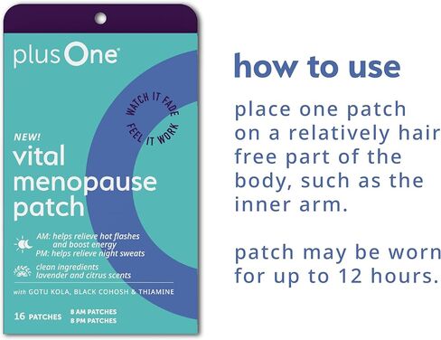 رقعة بلس وان الحيوية لانقطاع الطمث صباحًا ومساءً - فلاش ساخن ودعم العرق الليلي - يعزز الطاقة والنوم - رقعات عشبية يومية - 16 قيراط in Kuwait