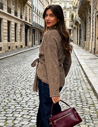 Watashi Women Casual V Neck Wrap Sweater Long Sleeve Cozy Self Tie Belted Knit Sweaters Fall Winter Outfits Cardigan in Saudi Arabia