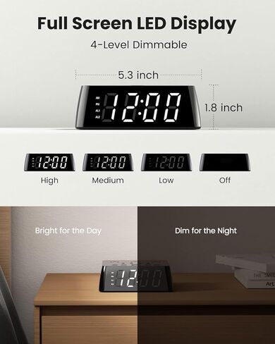 محطة شحن منبه رقمي مع شاشة LED، شاشة 5.3 بوصة، 4 منافذ USB و3 منافذ تيار متردد، واقي من زيادة التيار بقوة 1700 جول، شاشة قابلة لتعديل الضوء بأربعة مستويات، منبه مزدوج، قيلولة بعد الظهر، شريط طاقة منضدة in Kuwait