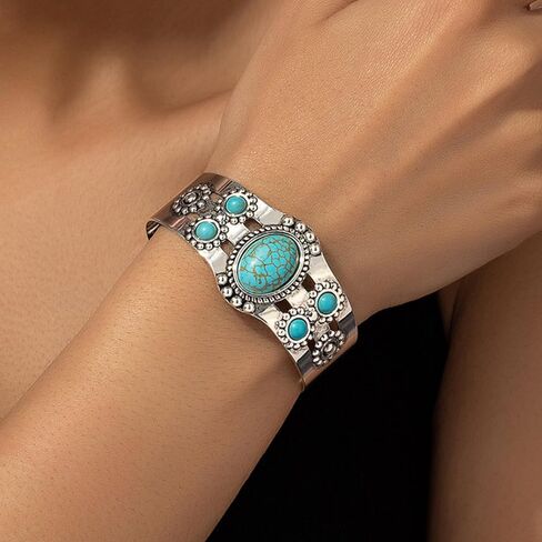 Turquoise Gold Cuff Bracelets for Women Western Style Boho Summer Jewelry Gift 2025 fall fashion jewelry womens fashion in Saudi Arabia