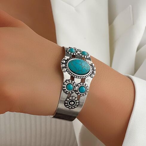 Turquoise Gold Cuff Bracelets for Women Western Style Boho Summer Jewelry Gift 2025 fall fashion jewelry womens fashion in Saudi Arabia