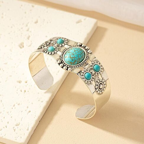 Turquoise Gold Cuff Bracelets for Women Western Style Boho Summer Jewelry Gift 2025 fall fashion jewelry womens fashion in Saudi Arabia