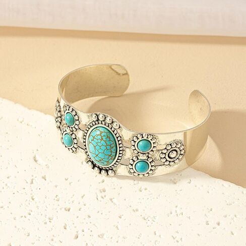 Turquoise Gold Cuff Bracelets for Women Western Style Boho Summer Jewelry Gift 2025 fall fashion jewelry womens fashion in Saudi Arabia