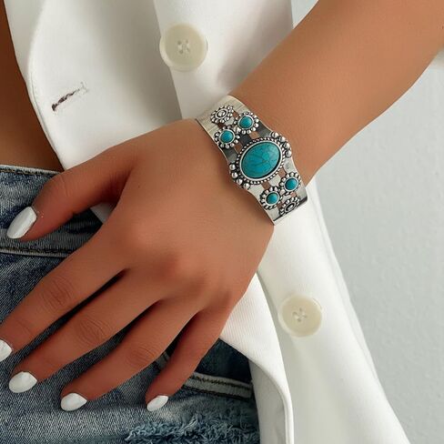 Turquoise Gold Cuff Bracelets for Women Western Style Boho Summer Jewelry Gift 2025 fall fashion jewelry womens fashion in Saudi Arabia