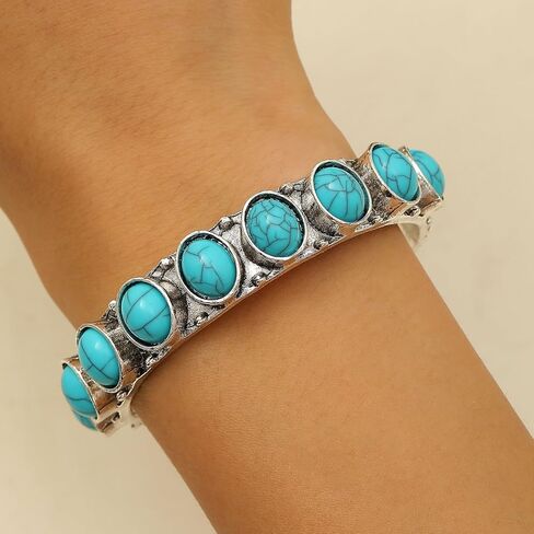 Turquoise Gold Cuff Bracelets for Women Western Style Boho Summer Jewelry Gift 2025 fall fashion jewelry womens fashion in Saudi Arabia