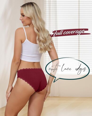 Seamless Cotton Bikini Panties No Roll Waist Women's Underwear Lace Trim Cheeky Hi-Cut Invisible Under Jeans in Saudi Arabia