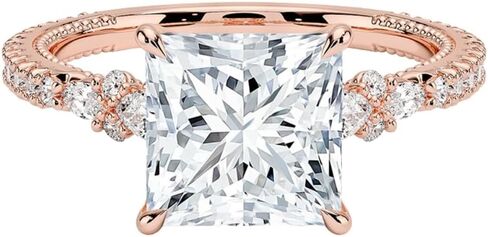 خاتم خطوبة زفاف من الذهب 1,2,3 قيراط معتمد من Princess Lab Grown Diamond (VS1 & VVS2) 10K 14K 18K للنساء خاتم مويسايتي مستوحى من الطبيعة هدية عيد الميلاد in Kuwait