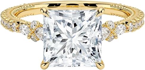 خاتم خطوبة زفاف من الذهب 1,2,3 قيراط معتمد من Princess Lab Grown Diamond (VS1 & VVS2) 10K 14K 18K للنساء خاتم مويسايتي مستوحى من الطبيعة هدية عيد الميلاد in Kuwait