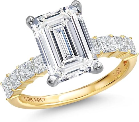 Gem Stone King 1.71 to 5.96 Ct Emerald Cut Lab Grown Diamond Engagement Ring for Women | 14K Two-Tone Gold | IGI Certified | E-F Color | VS1-VS2 Clarity | Wedding Anniversary Ring | Size 5, 6, 7, 8, 9 in Saudi Arabia