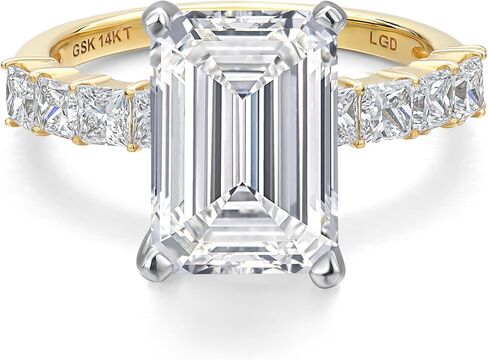 Gem Stone King 1.71 to 5.96 Ct Emerald Cut Lab Grown Diamond Engagement Ring for Women | 14K Two-Tone Gold | IGI Certified | E-F Color | VS1-VS2 Clarity | Wedding Anniversary Ring | Size 5, 6, 7, 8, 9 in Saudi Arabia