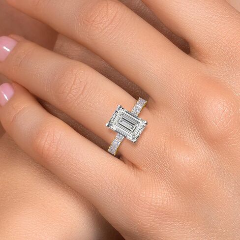 Gem Stone King 1.71 to 5.96 Ct Emerald Cut Lab Grown Diamond Engagement Ring for Women | 14K Two-Tone Gold | IGI Certified | E-F Color | VS1-VS2 Clarity | Wedding Anniversary Ring | Size 5, 6, 7, 8, 9 in Saudi Arabia