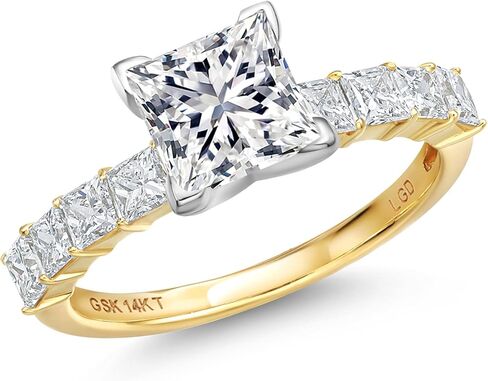 Gem Stone King 1-5 Ct IGI Certified Lab Grown Diamond In 2 Tone 14K White and Yellow Gold Engagement Ring For Women | Princess Cut | E-F Color | VS1-VS2 Clarity in Saudi Arabia
