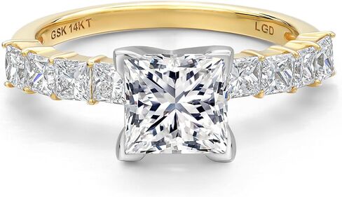 Gem Stone King 1-5 Ct IGI Certified Lab Grown Diamond In 2 Tone 14K White and Yellow Gold Engagement Ring For Women | Princess Cut | E-F Color | VS1-VS2 Clarity in Saudi Arabia