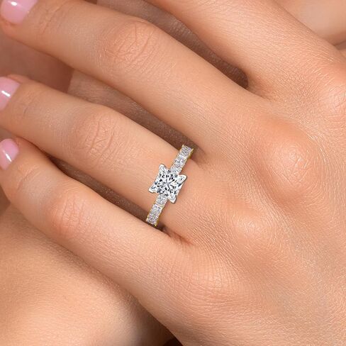 Gem Stone King 1-5 Ct IGI Certified Lab Grown Diamond In 2 Tone 14K White and Yellow Gold Engagement Ring For Women | Princess Cut | E-F Color | VS1-VS2 Clarity in Saudi Arabia
