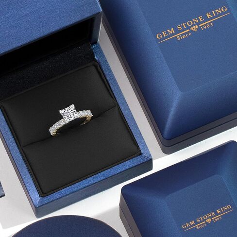 Gem Stone King 1-5 Ct IGI Certified Lab Grown Diamond In 2 Tone 14K White and Yellow Gold Engagement Ring For Women | Princess Cut | E-F Color | VS1-VS2 Clarity in Saudi Arabia