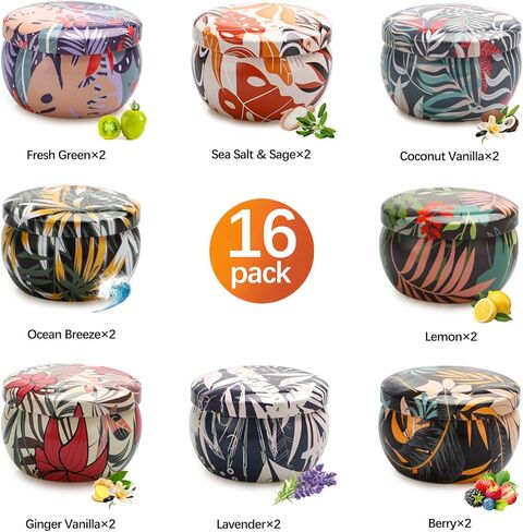 16 Pack Soy Wax Scented Candle Gift Set, Bulk Value Aromatherapy Candles with Fresh Green, Sea Salt & Sage, Coconut Vanilla, Lemon, Ocean Breeze, Vanilla, Lavender & Berry Scents – Gifts for Women in Saudi Arabia