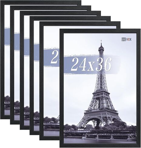 إطارات ملصقات VCK مقاس 24 × 36 مجموعة سوداء مكونة من 6 قطع، إطار صورة خشبي عريض الحواف، صور عائلية متعددة الاتجاهات، مطبوعات مكتبية، فن الاستوديو/المعرض، سلسلة حبيبات خشبية، تعليق على الحائط in Kuwait