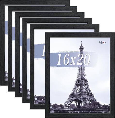 إطارات ملصقات VCK مقاس 24 × 36 مجموعة سوداء مكونة من 6 قطع، إطار صورة خشبي عريض الحواف، صور عائلية متعددة الاتجاهات، مطبوعات مكتبية، فن الاستوديو/المعرض، سلسلة حبيبات خشبية، تعليق على الحائط in Kuwait