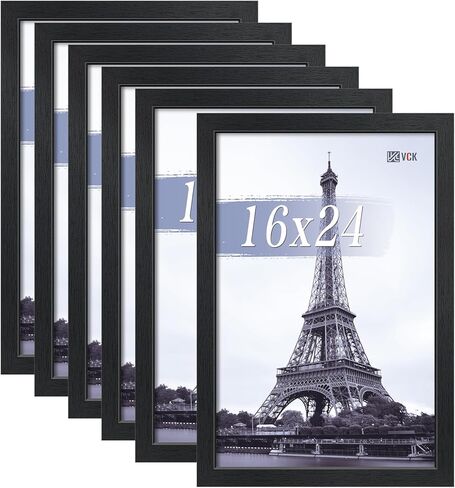 إطارات ملصقات VCK مقاس 24 × 36 مجموعة سوداء مكونة من 6 قطع، إطار صورة خشبي عريض الحواف، صور عائلية متعددة الاتجاهات، مطبوعات مكتبية، فن الاستوديو/المعرض، سلسلة حبيبات خشبية، تعليق على الحائط in Kuwait