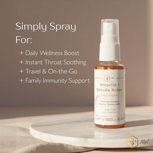 Propolis Throat Spray with Manuka Honey & Bee Propolis by Mel Honey, Soothing Throat Comfort, Immune Support, Gluten-Free, Alcohol-Free, Non-GMO, Keto, 1.01 fl oz in Saudi Arabia