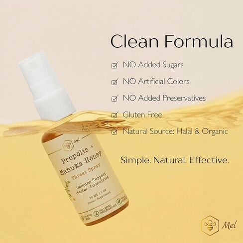 Propolis Throat Spray with Manuka Honey & Bee Propolis by Mel Honey, Soothing Throat Comfort, Immune Support, Gluten-Free, Alcohol-Free, Non-GMO, Keto, 1.01 fl oz in Saudi Arabia