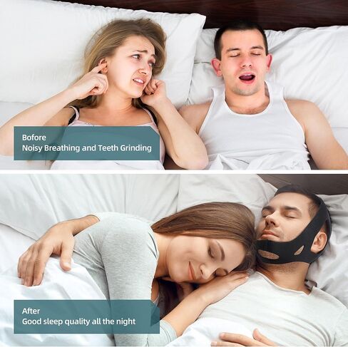 حزام ذقن مضاد للشخير للنوم، حزام ذقن CPAP، مضاد للشخير، حزام ذقن CPAP لإبقاء الفم مغلقًا، قابل للتعديل، مسامي ومريح. in Kuwait