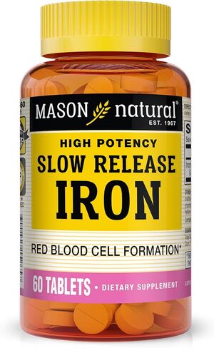 Mason Natural Slow,Release Iron (Ferrous Sulfate) 50 mg Tablets, 180 Day Supply, High Potency Supplement, Gentle on Stomach, 3 Pack in Saudi Arabia