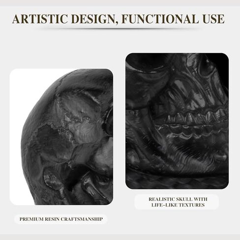 Skull Book Ends, Decorative Bookends for Shelves, Antique Gothic Style Skull Bookend Design Resin Skeleton Human Head Statue Halloween Décor (Black) in Saudi Arabia