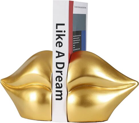 Red Lips Decorated Bookends，Set of 2 Heavy Decorative Book Stoppers，Unique Resin Decoration，Creative Desktop Red Decor for Study Room Hotel Office Shelves in Saudi Arabia